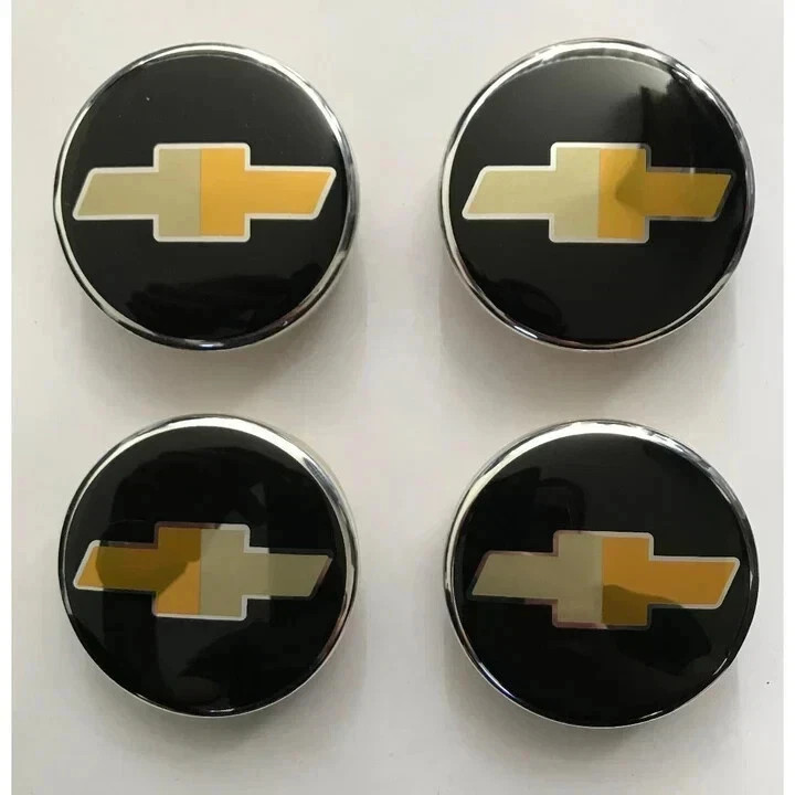 4X 63MM CHEVY BLACK GOLD LOGO WHEEL CENTER CAPS Aveo Camaro Cruze Impala Tahoe