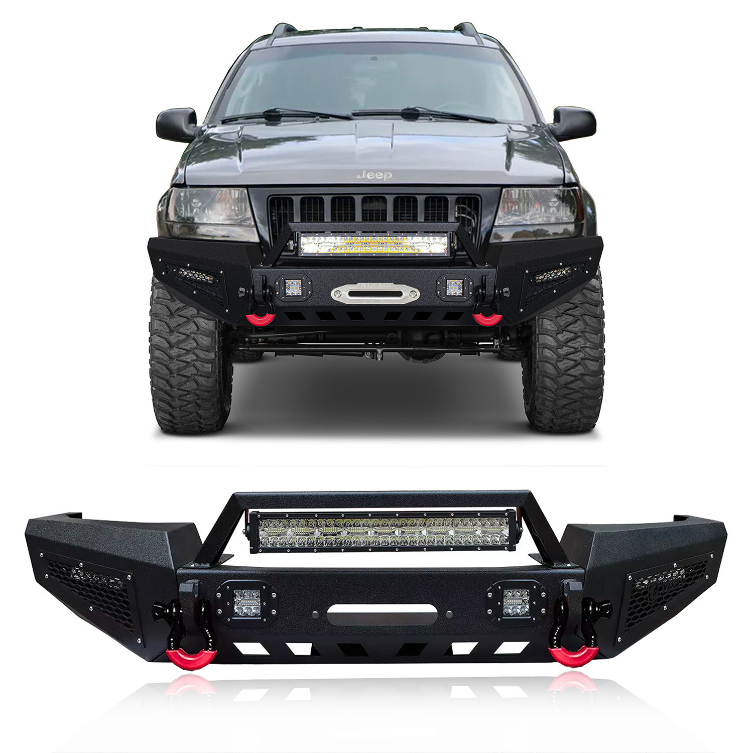 Fits 1999-2004 Jeep Grand Cherokee WJ New Front Bumper W/Winch Plate&LED Lights