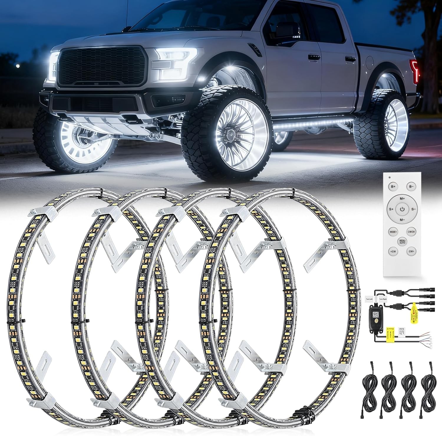 Nilight 17inch Double Row LED Wheel Ring Lights Pure White with Remote Control