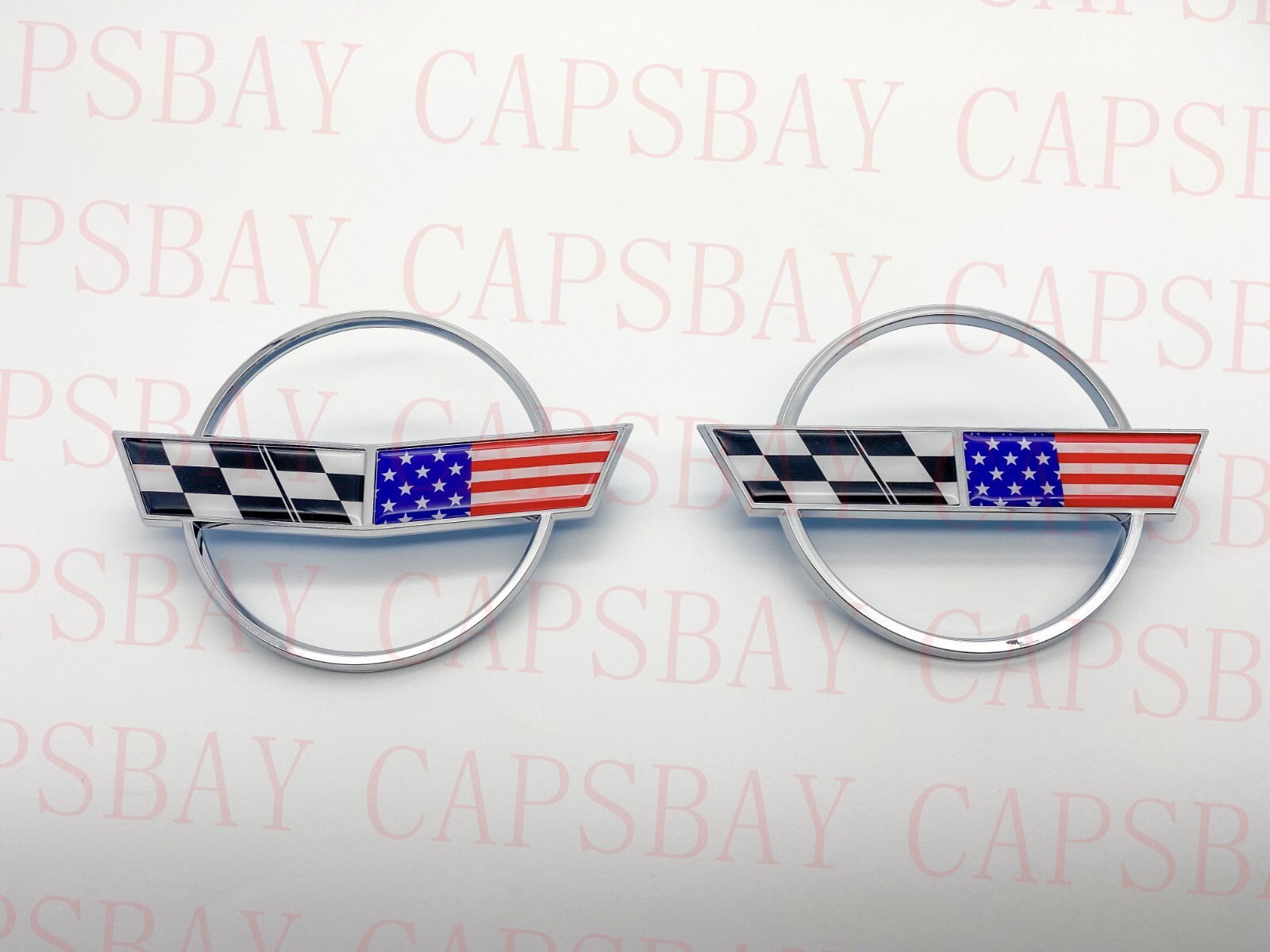 Pair 84-96 Corvette C4 Front Nose and Rear Gas Lid Emblem Chrome US Flag