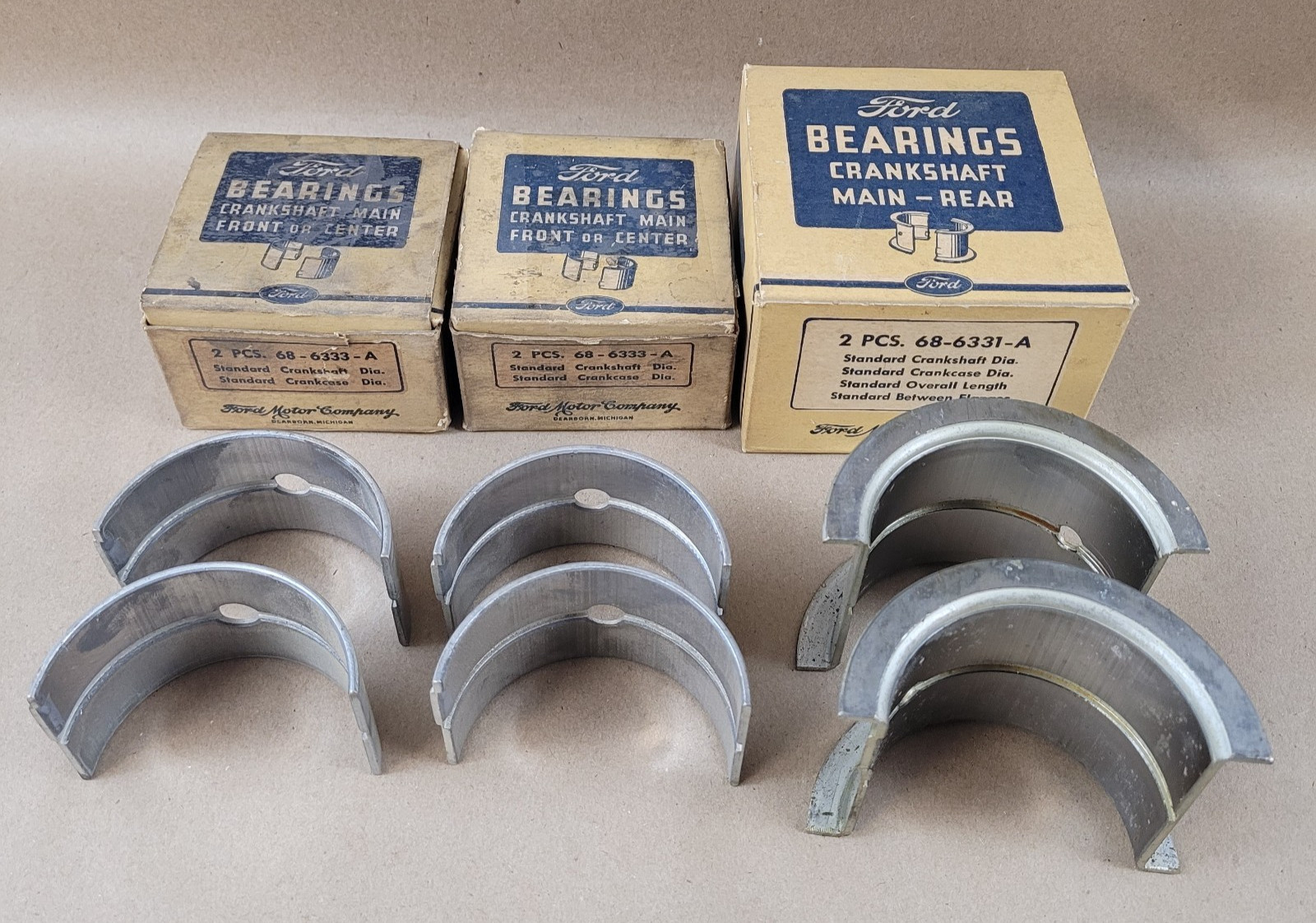 New 1936-38 Ford flathead V8 .020 Main Bearing Set 68-6333 STD 68-6331 STD
