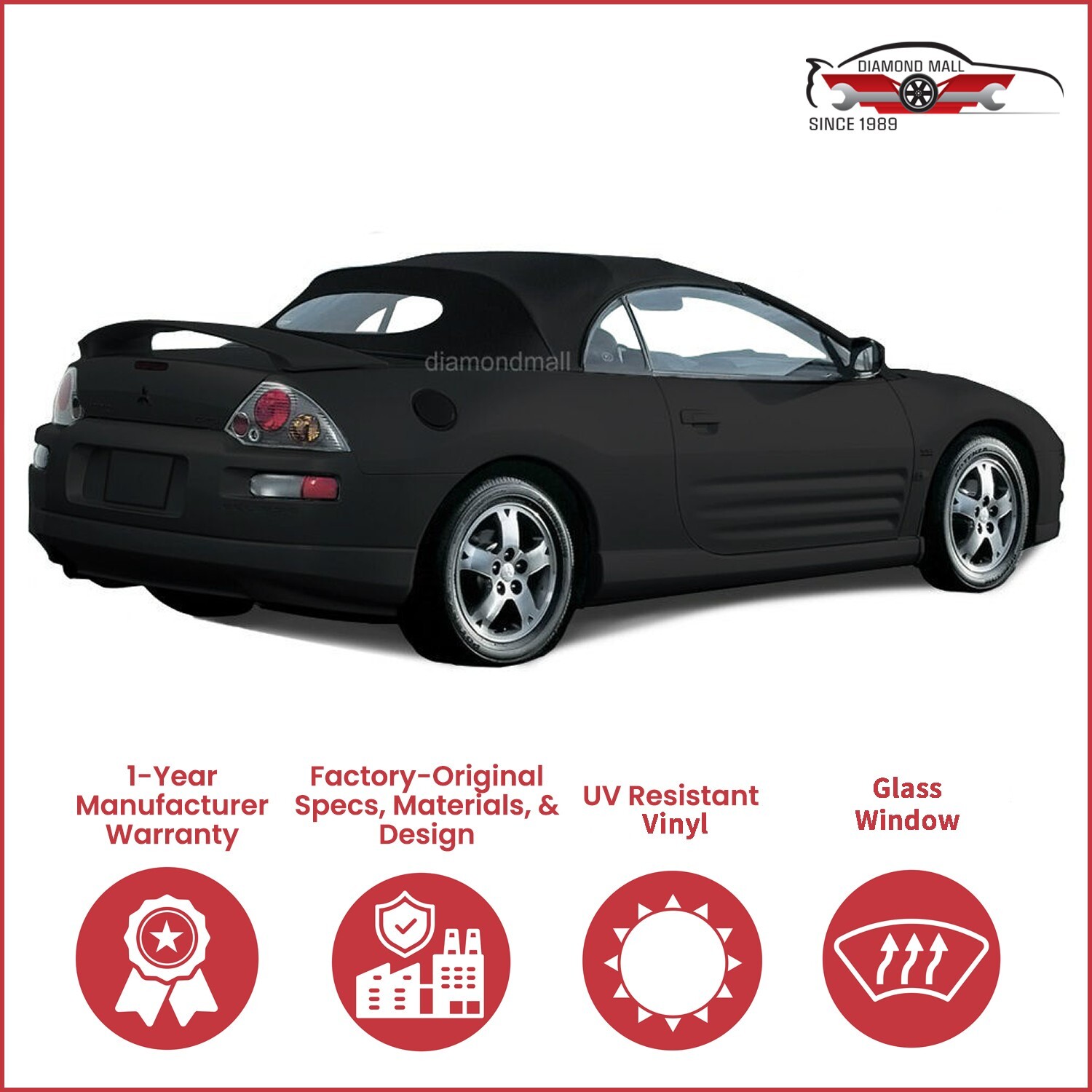 2000-05 Mitsubishi Eclipse Convertible Soft Top w/DOT Heated Glass Window, BLUE