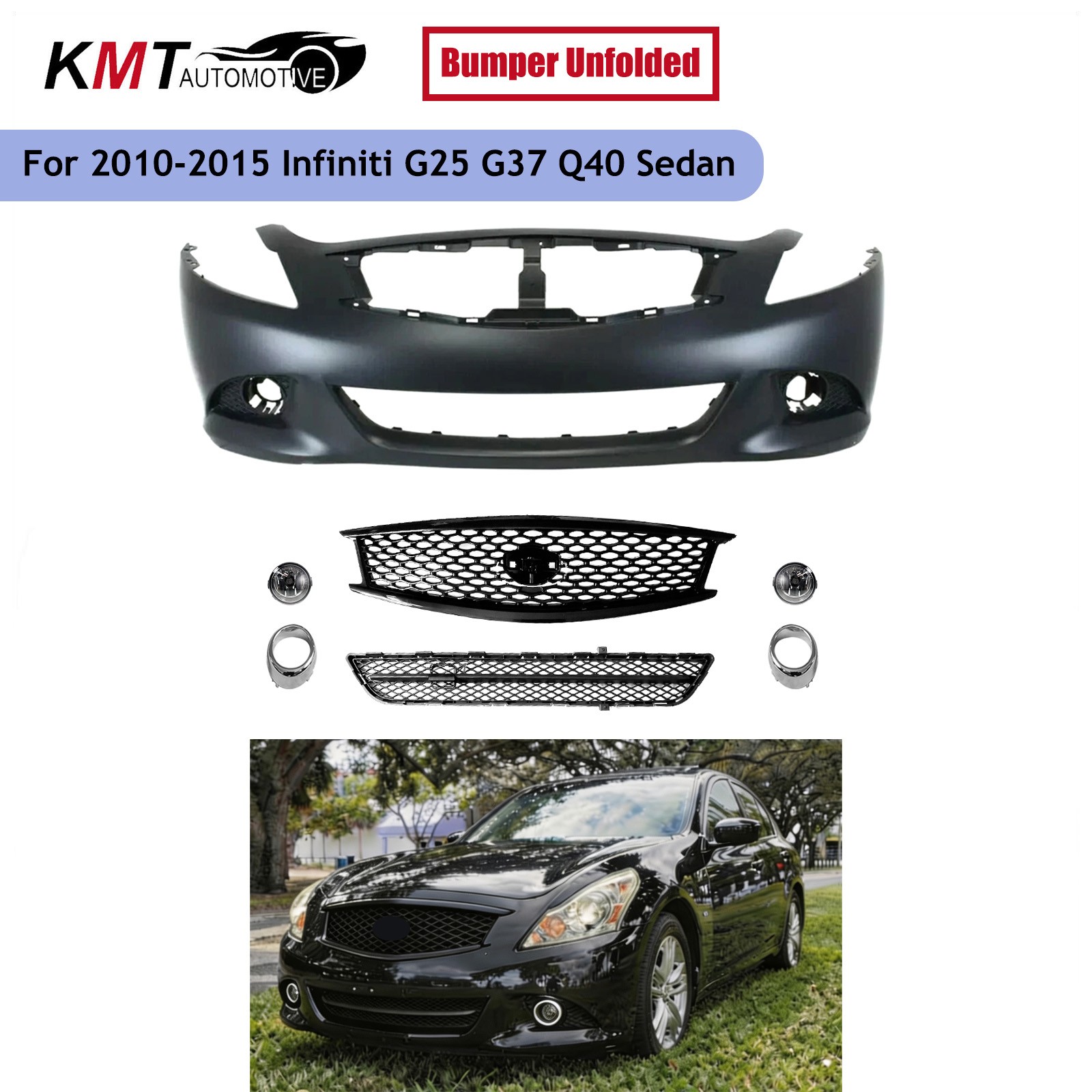 Front Bumper Fascia Kit Fits 2010-2015 Infiniti G25 G37 Q40 Sedan 620221NF0H