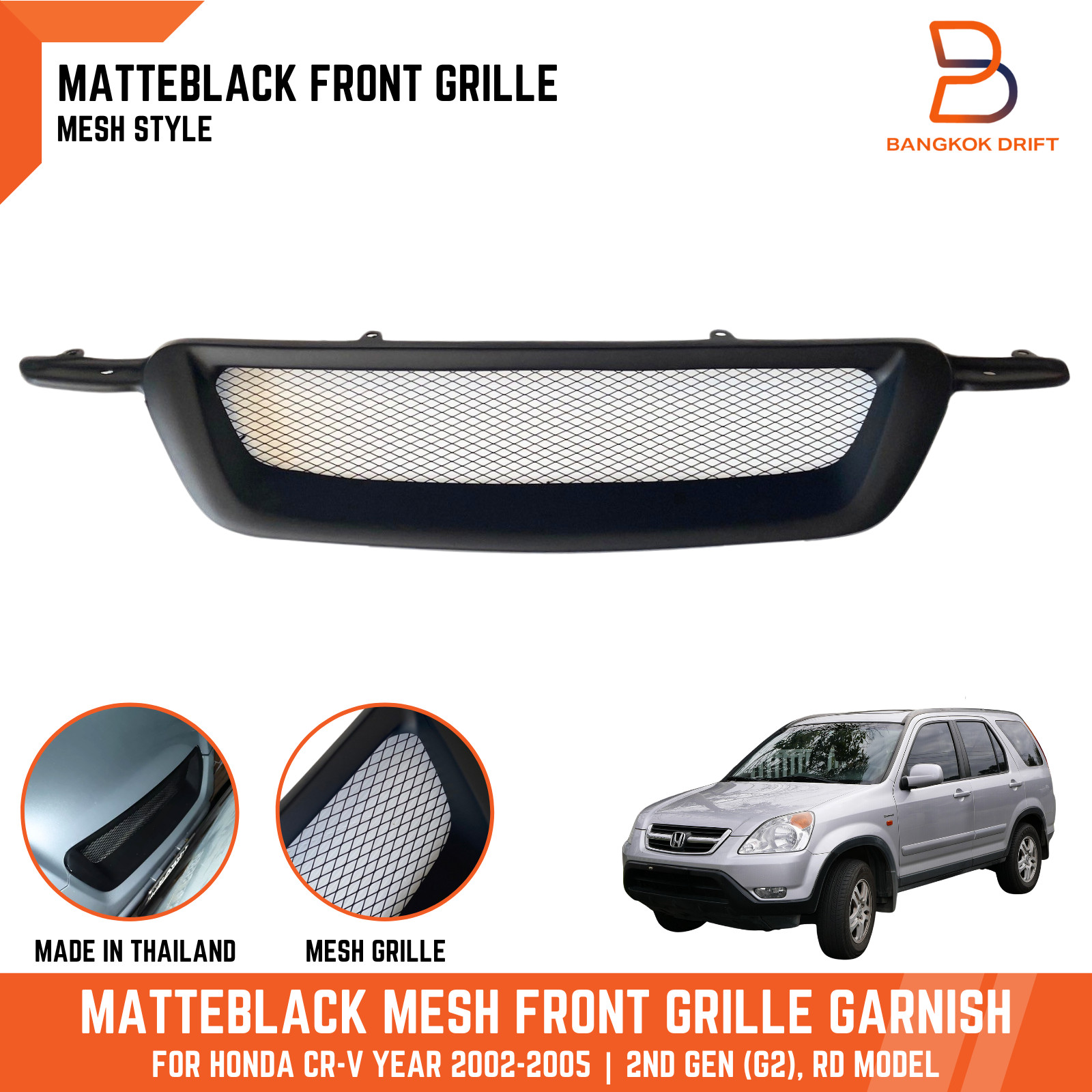 Front Mesh Grille Grill Matte Black Fits Honda CR-V CRV 2002-2006 RD Gen 2 Sport