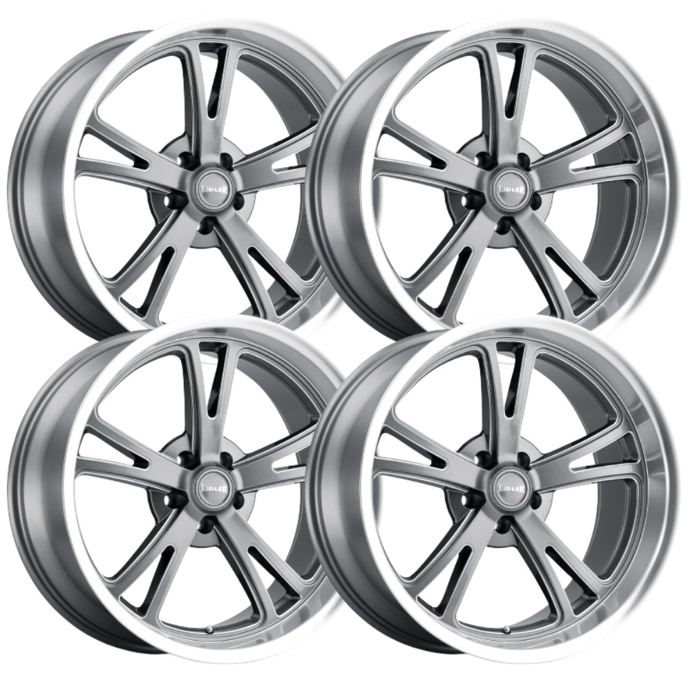 (Set-4) Ridler 606 20x8.5 + 20x10 Staggered 5x127 0mm Gray Wheels Rims 20 Inch