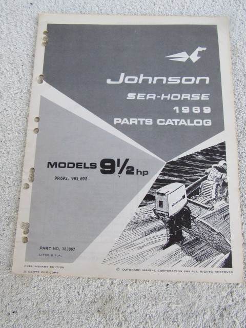 Johnson antique outboard motor ORIGINAL factory parts list 1969 9.5hp 9R69S  9RL