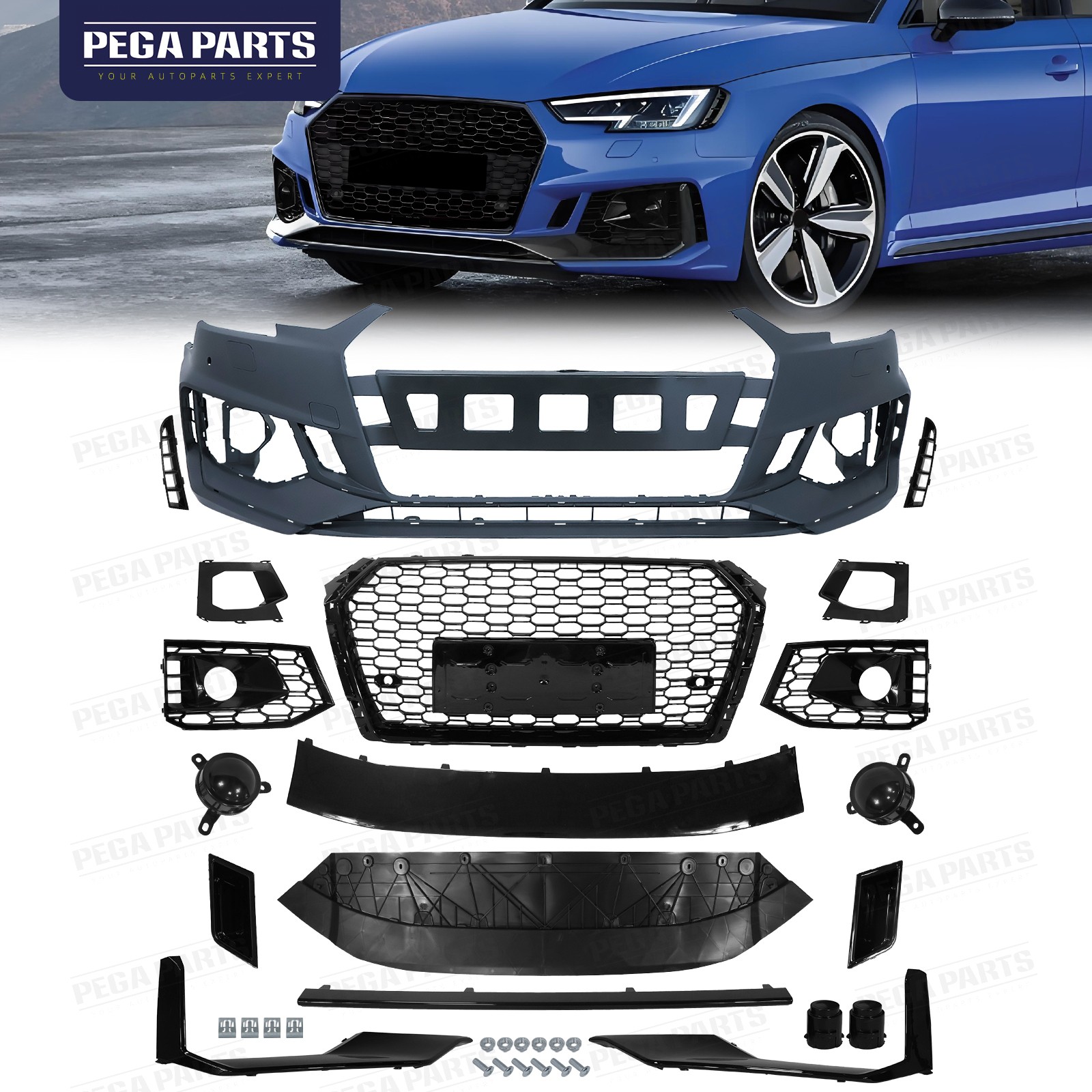 Fit 2017 2018 2019 Audi A4 Front Bumper Cover Grille Conversion Kit To RS4 Style
