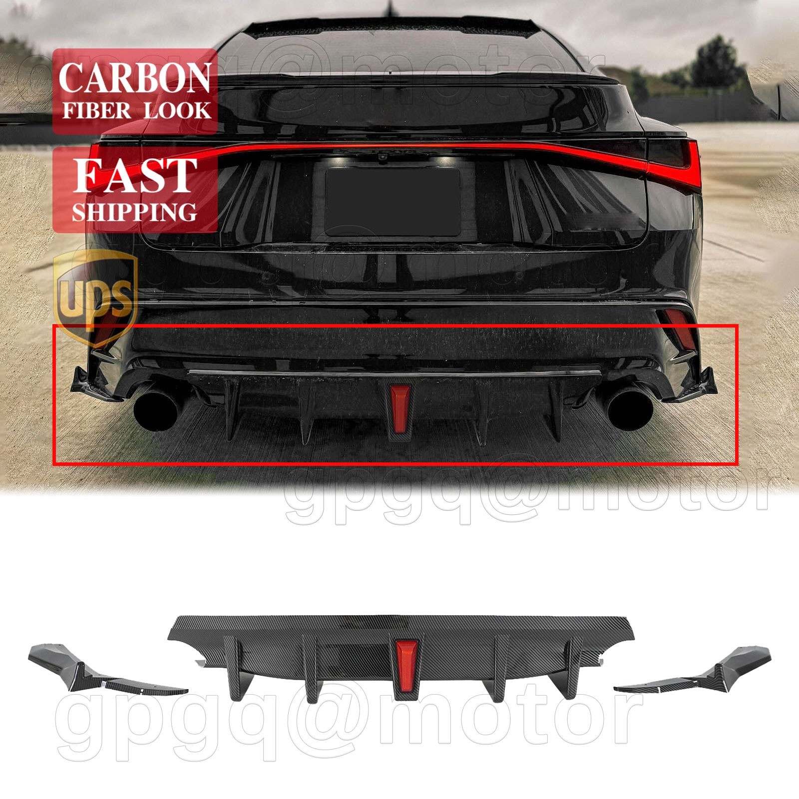 For Lexus IS300 IS350 21-2025 JDM Carbon Fiber Rear Bumper Diffuser W/ Led Light