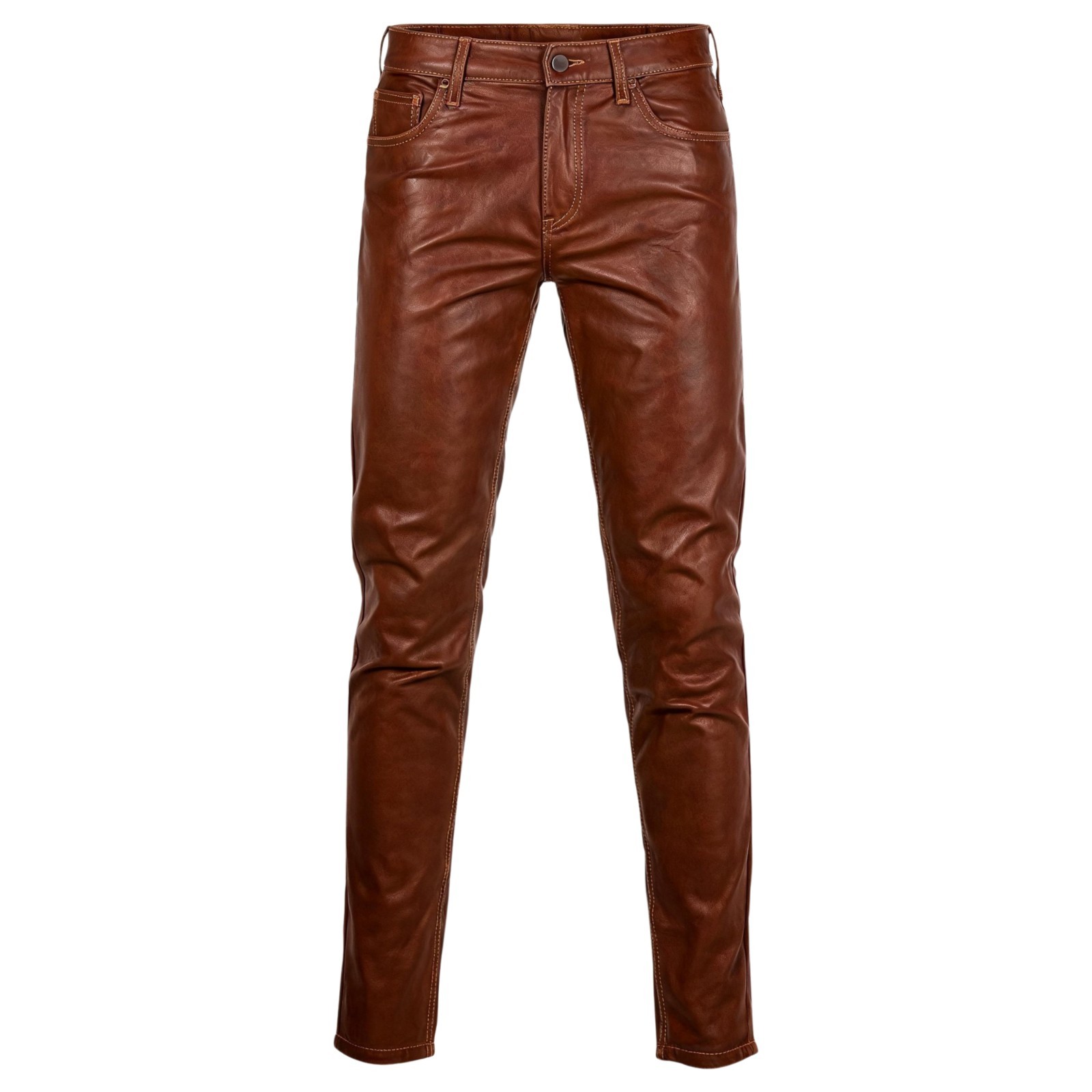 Men’s Brown Genuine Leather Pants Slim Fit Biker Trouser Fashion Motorcycle Jean