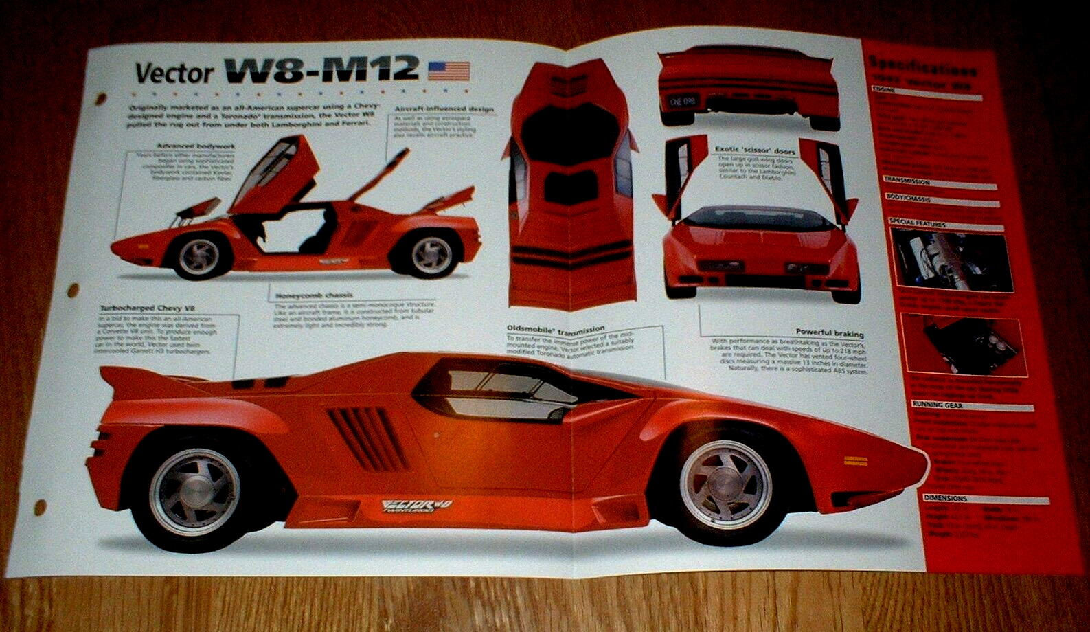 1992 Vector W8 Spec Sheet Brochure Photo Info Pamphlet 77-97 M-12