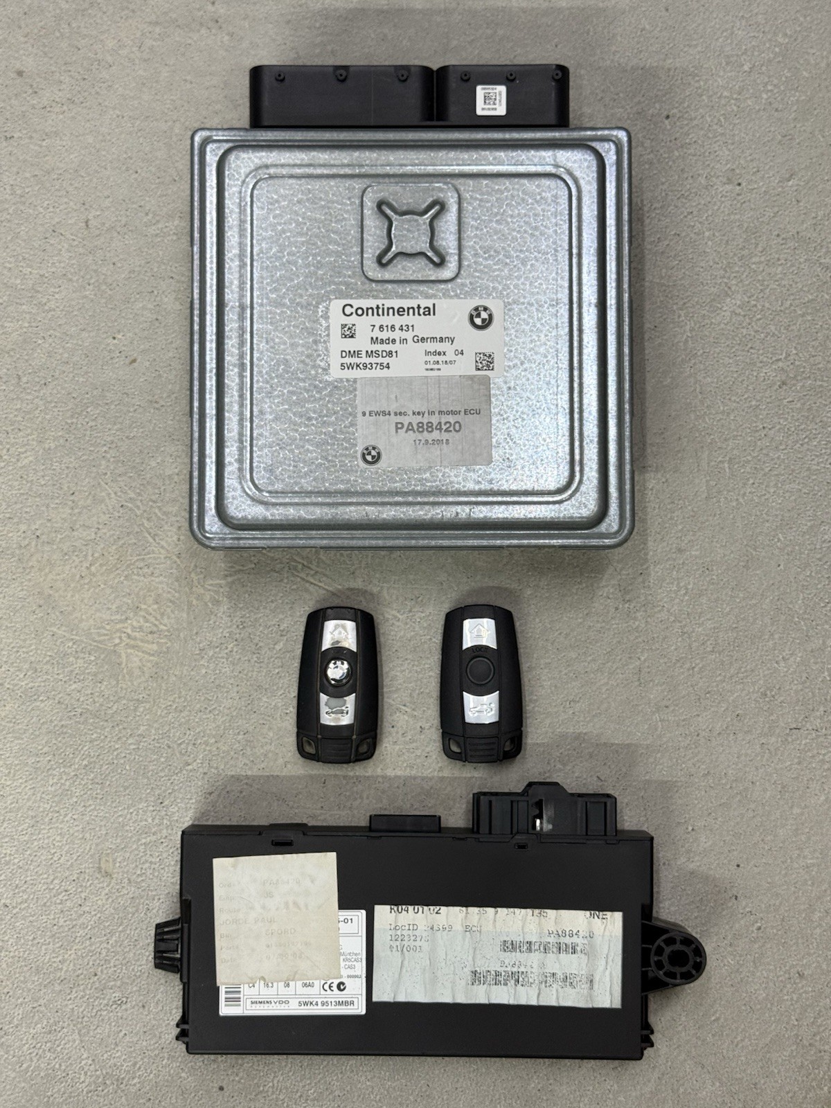 2008 BMW 535 Engine Computer Module MSD81 ECU ECM DME CAS3 Key Set 7 616 431