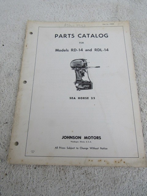 Johnson antique outboard motor ORIGINAL factory parts list 1953 25hp RD-14 RDL14