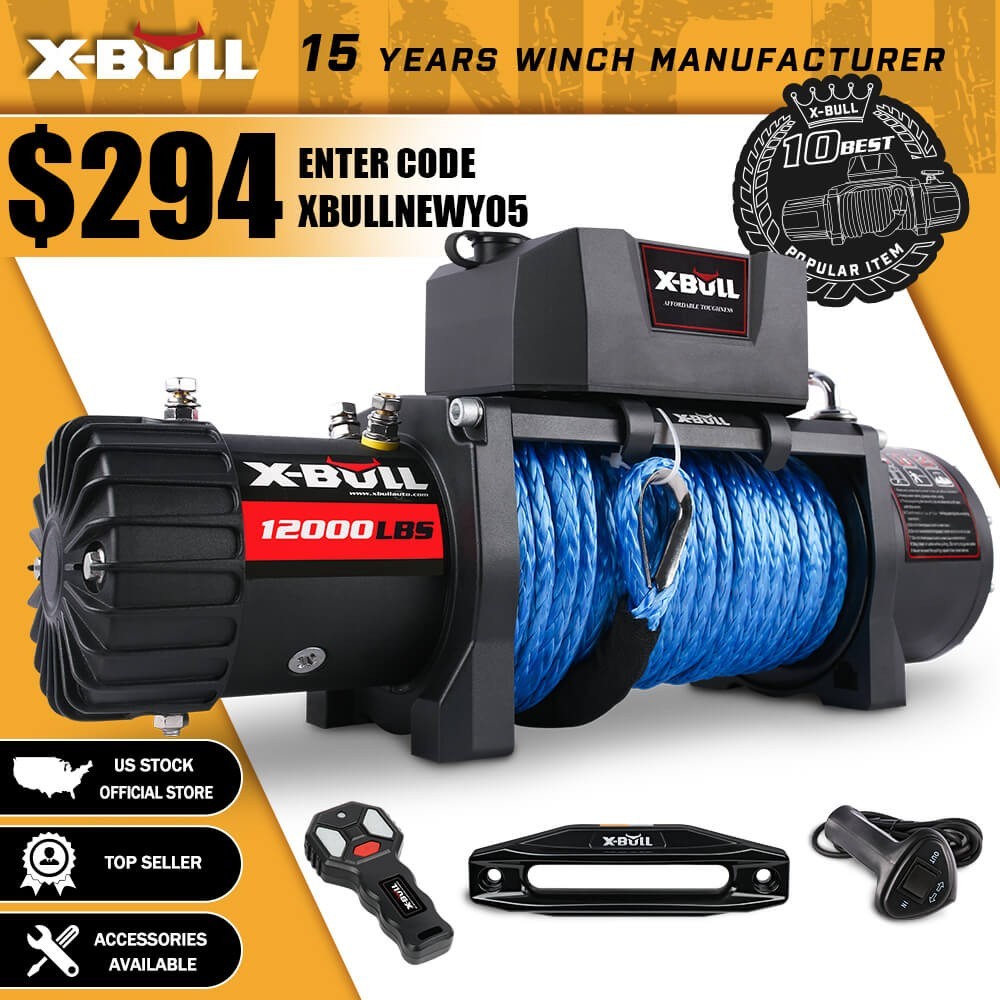 X-BULL 12000LBS Electric Winch 12V 12K Winch Synthetic Rope Towing Trailer 4WD