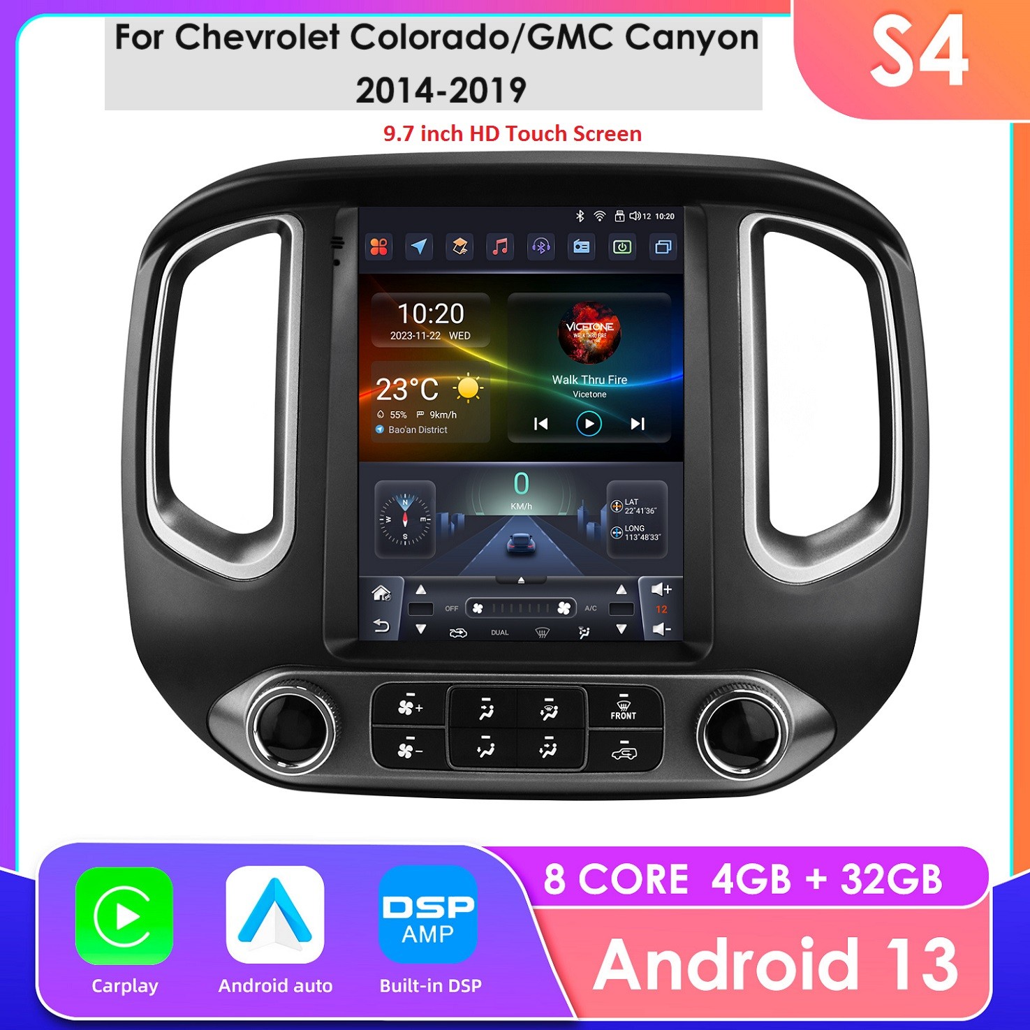 8Core 9.7''Android GPS For Chevrolet Colorado 2015-2019 Car Stereo Radio Carplay