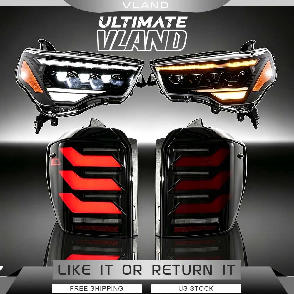 2Pairs LED Headlights+ Smoked Tail Lights For Toyota 4Runner 2014-2021 Animation