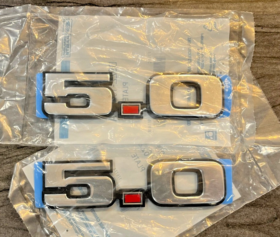 1979-1993 Ford Mustang GT 5.0 Fender Emblems OEM NOS Chrome Silver Fox Body