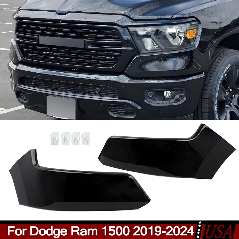 Fit Ram 1500 Big Horn 2019-2024 Diamond Black Front Upper Bumper End Cover Panel Fit Ram 1500 Big Horn 2019-2024 Diamond Black Front Upper Bumper End Cover Panel