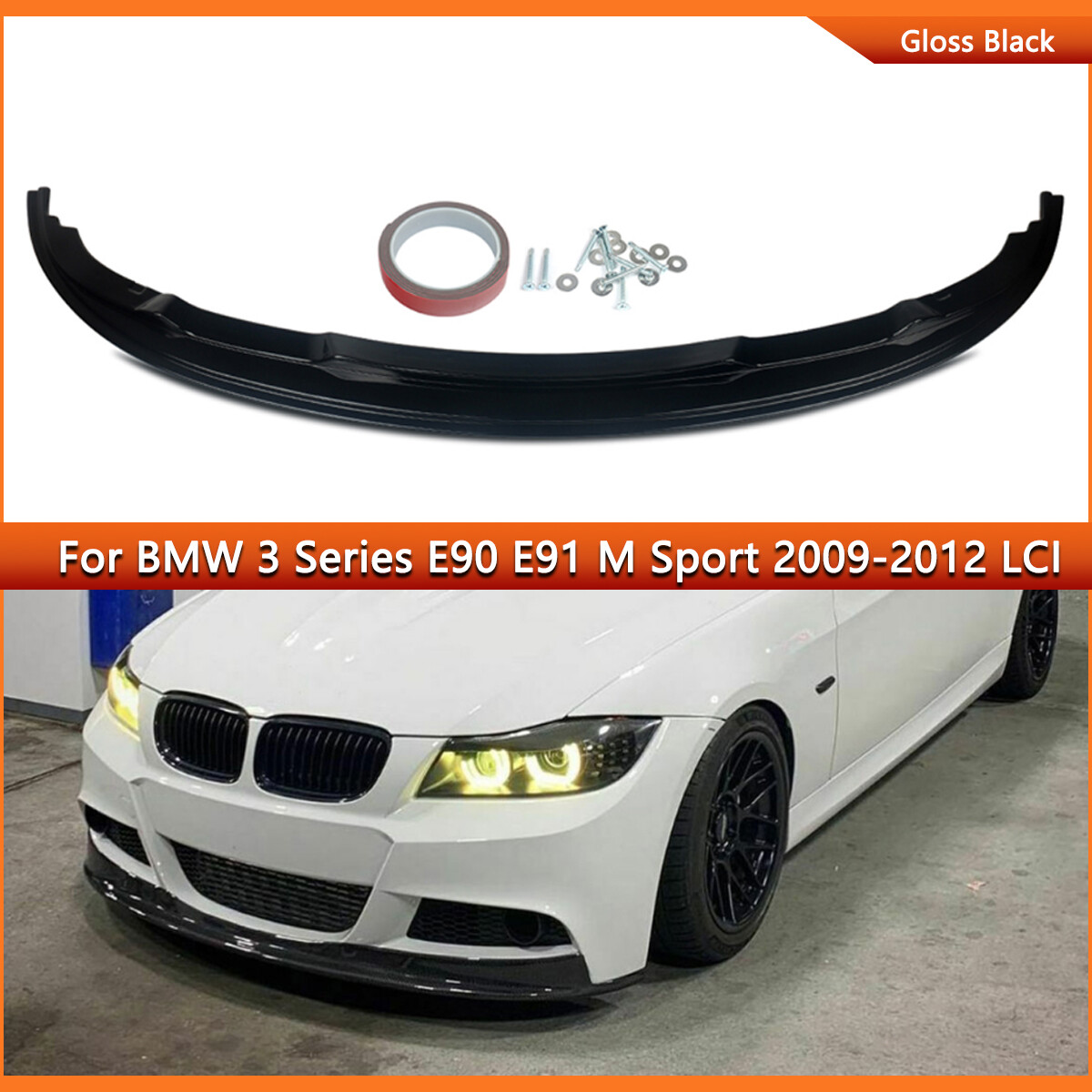 For 2009-12 BMW E90 E91 328i 335i M Sport Front Bumper Splitter Lip Glossy Black