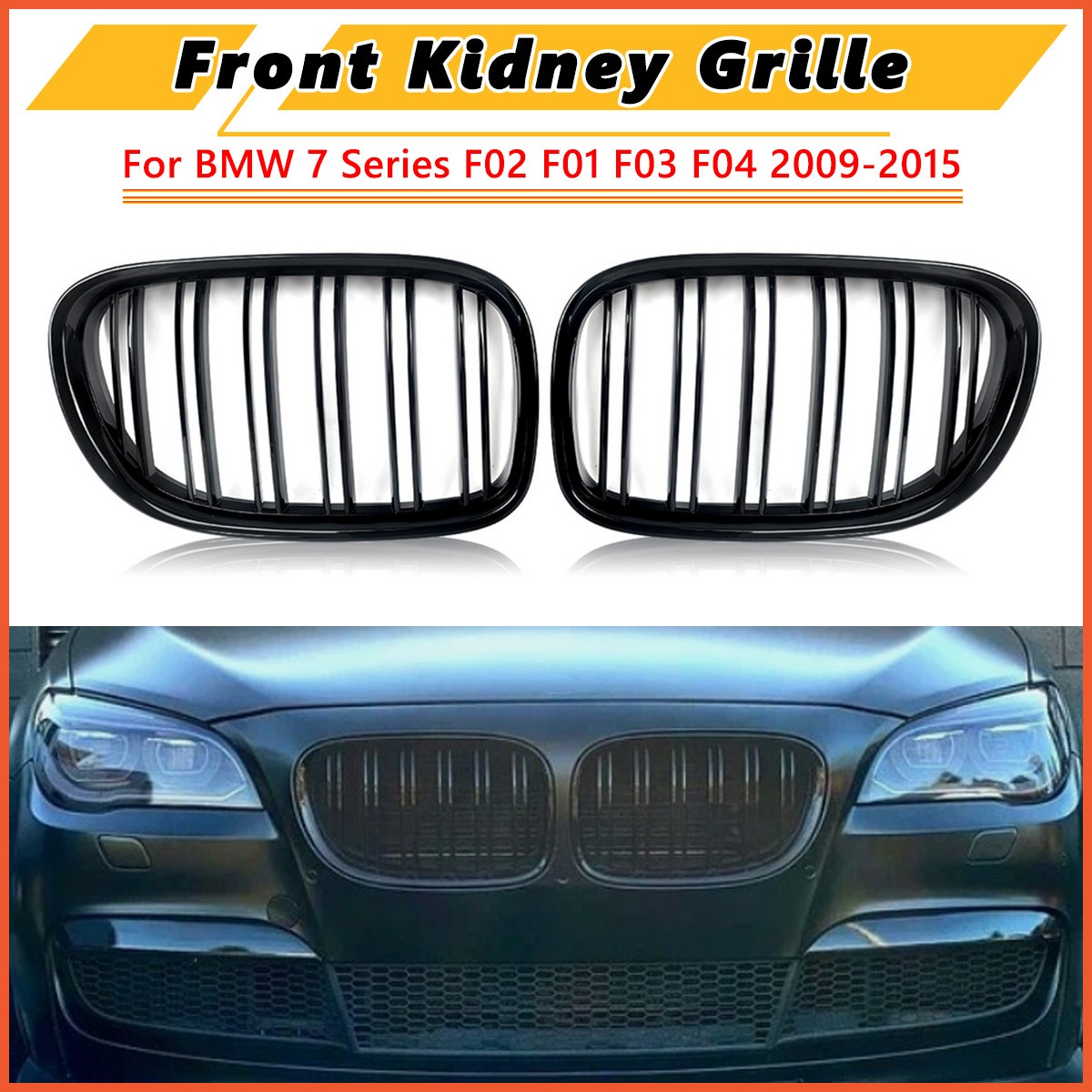 Gloss Black Front Kidney Grill M STYLE for BMW F01 F02 740i 750li 760li 4D 09-15