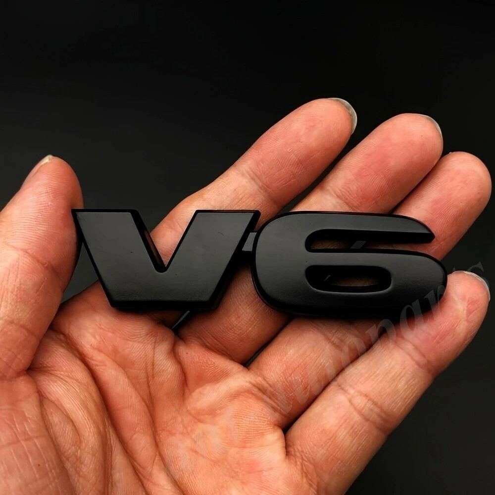 V6 3D Emblem Badge Sticker Matte Black Car Trunk Rear Side Decal SUV Truck