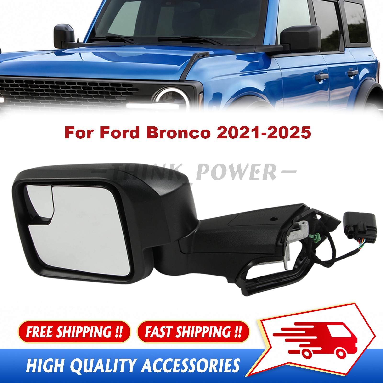 Door Mirror Driver Left Side Heated W/Blind Spot Glass For Ford Bronco 2021-2025