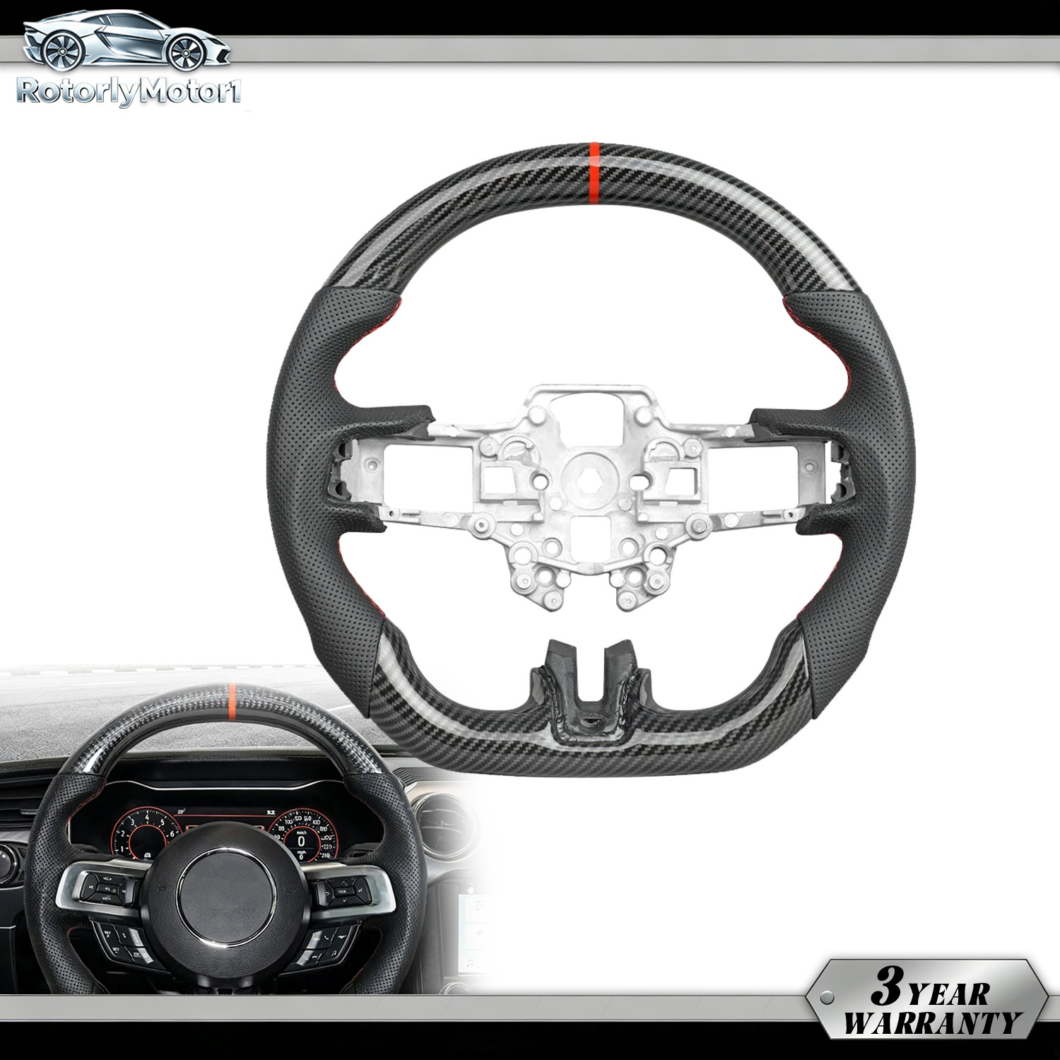Red Stitching Carbon Fiber Steering Wheel For 2015-17 Ford Mustang GT EcoBoost Red Stitching Carbon Fiber Steering Wheel For 2015-17 Ford Mustang GT EcoBoost