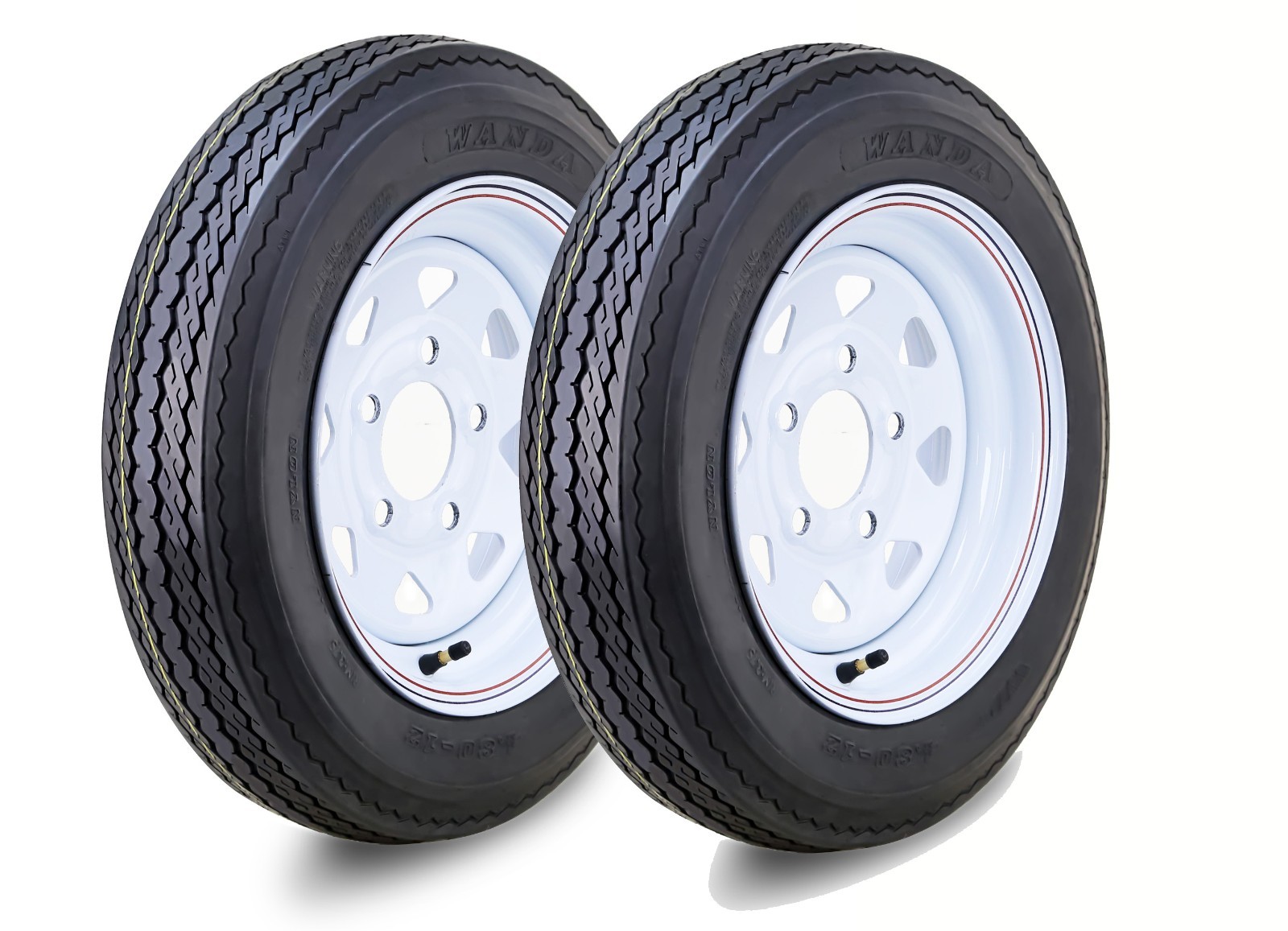 2 WANDA Trailer Tire Assembly 4.80-12 6-Ply White Spoke Rim 5 Lug on 4.5