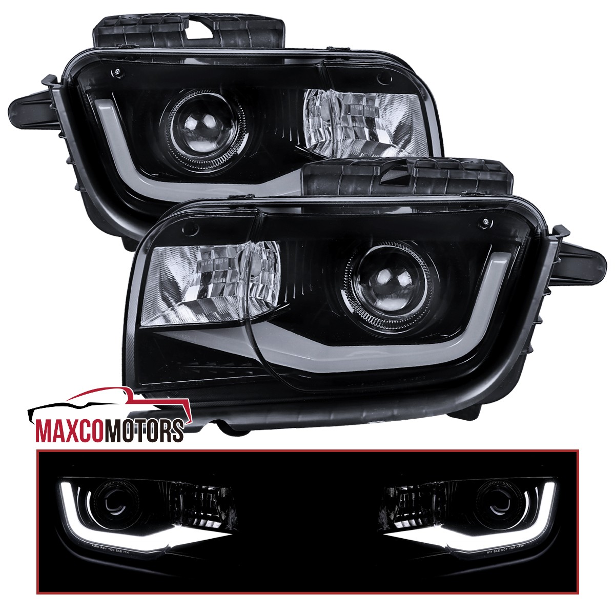 Smoke Projector Headlights Fits 2010-2013 Chevy Camaro LED Tube Lamps Left+Right