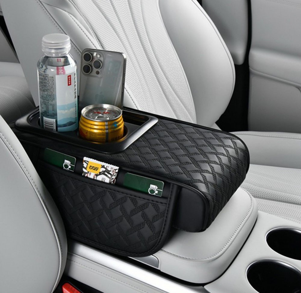 Car Armrest Cushion Center Console Cover with Cup Holder&Tissue Box&Phone Holder