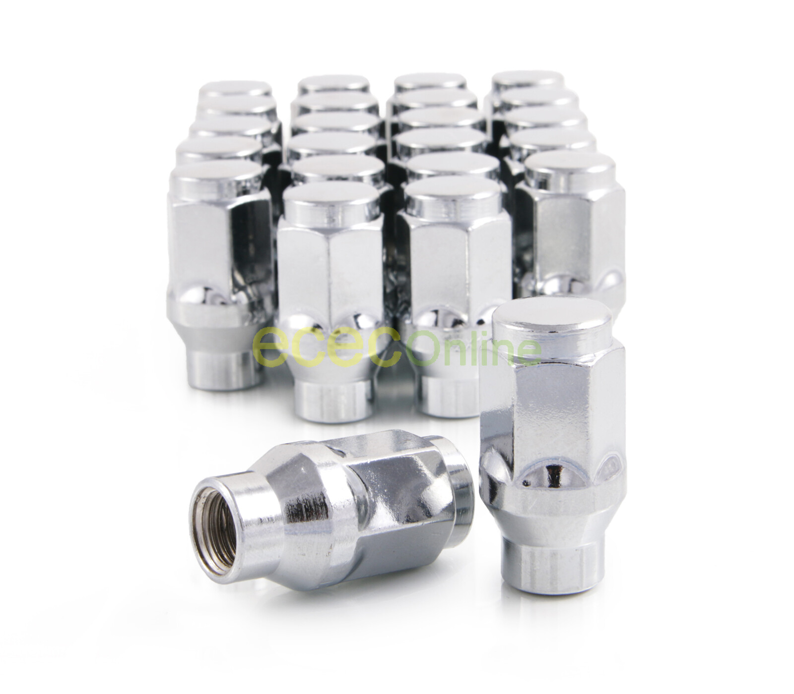 24pc Silver Chrome 12x1.5 Lug Nuts - Cone Seat ET Style for many 6-lug Vehicles