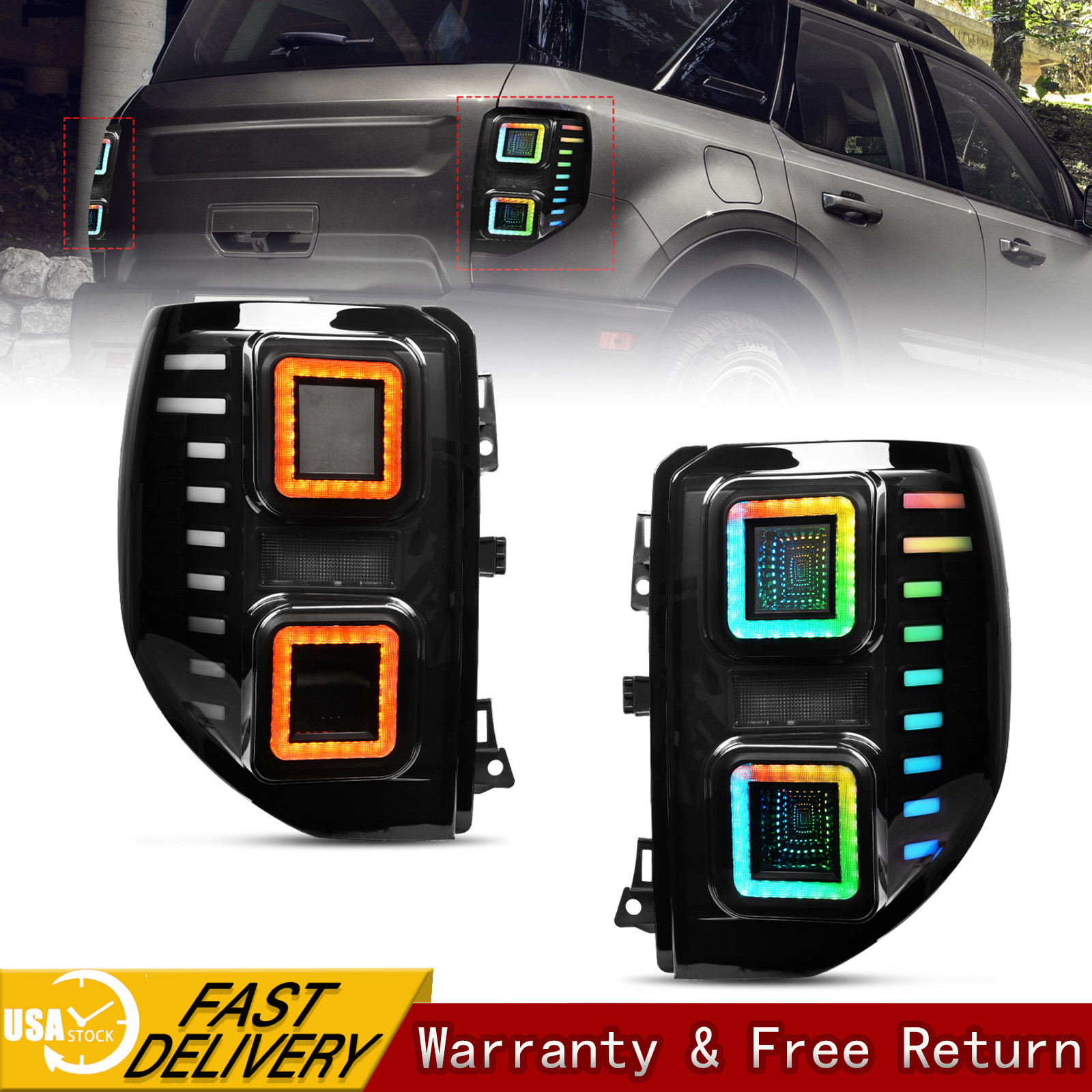 Pair Animation LED RGB Tail Lights For Ford Bronco Sport 2020-2025 Plug&Play