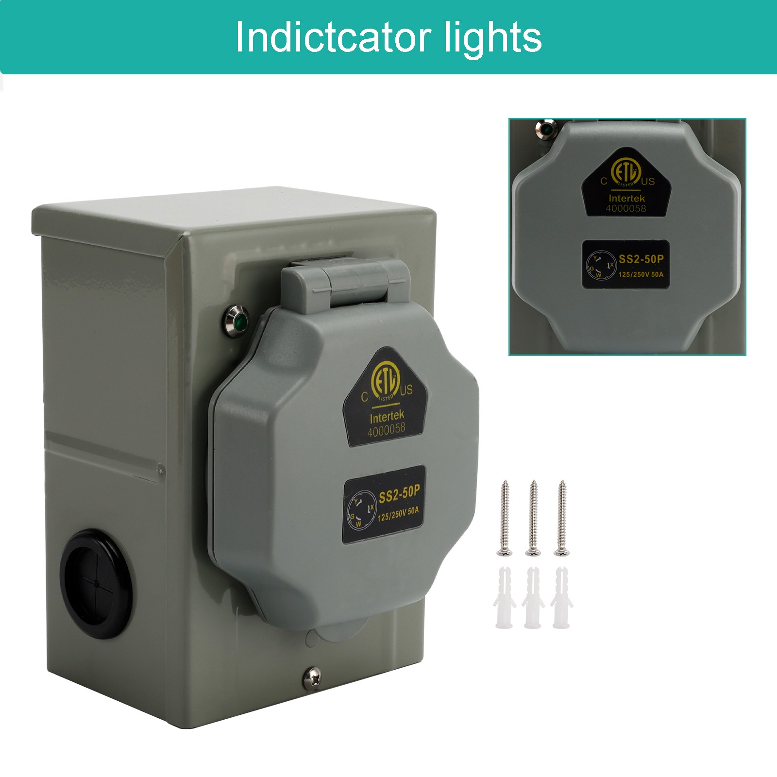 RV 50 Amp Power Inlet Box Receptacle 3 Prong Locking Plug with LED Light USA