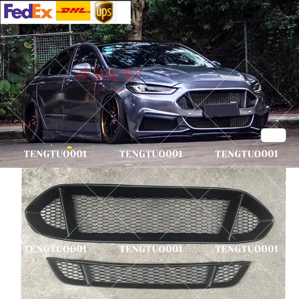2PC Front Bumper Upper+Lower FiberGlass Grille For Ford Mondeo Fusion 2013-2016