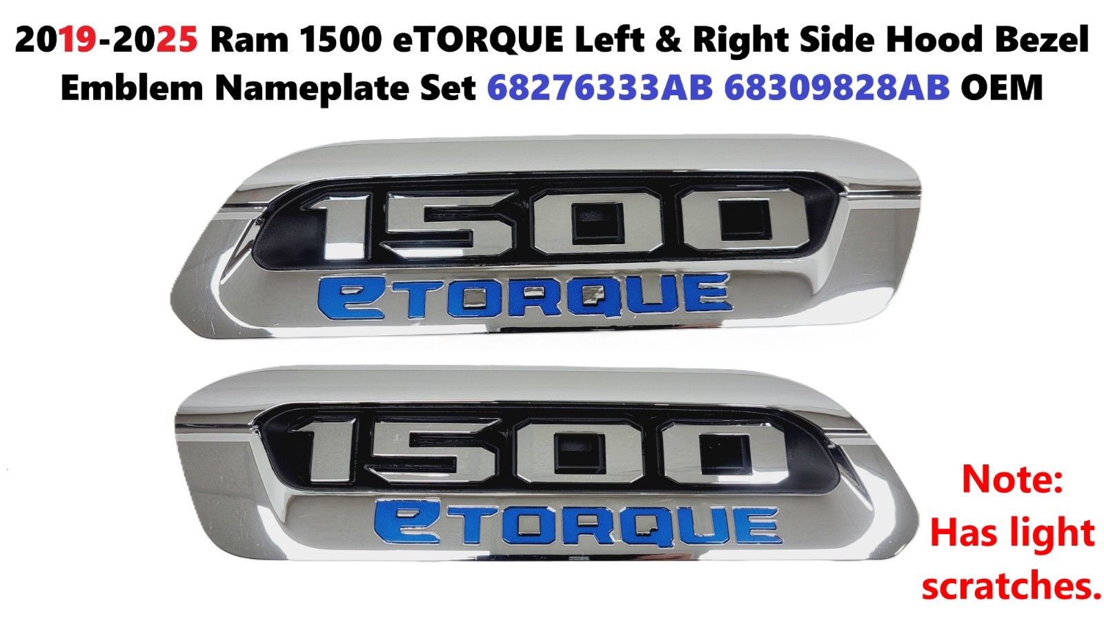 2019-2025 Ram 1500 eTORQUE Left & Right Side Hood Bezel Emblem Nameplate Set