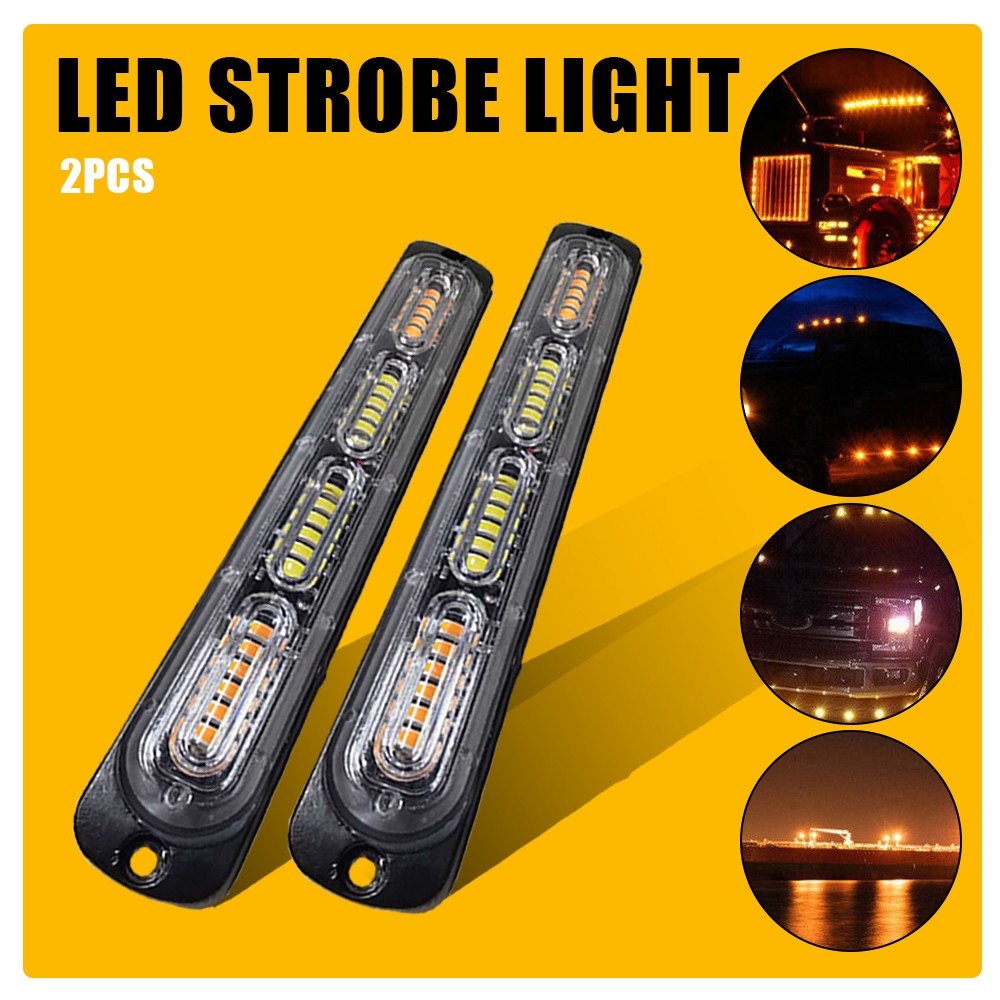 Pair 24LED Amber/White Warning Hazard Flash Lamp Beacon Strobe Light Bright Bar
