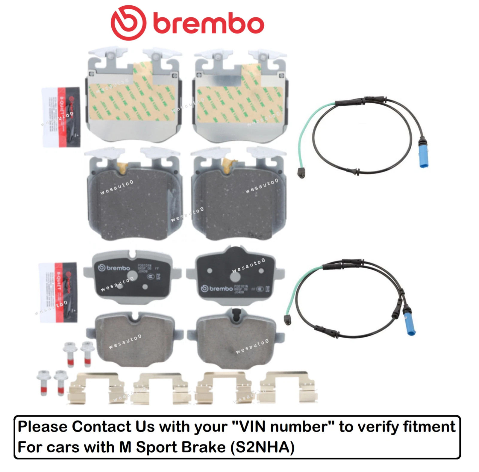 Front & Rear Brake Pad Set OE Brembo Ceramic +Sensor for BMW M550i xDrive