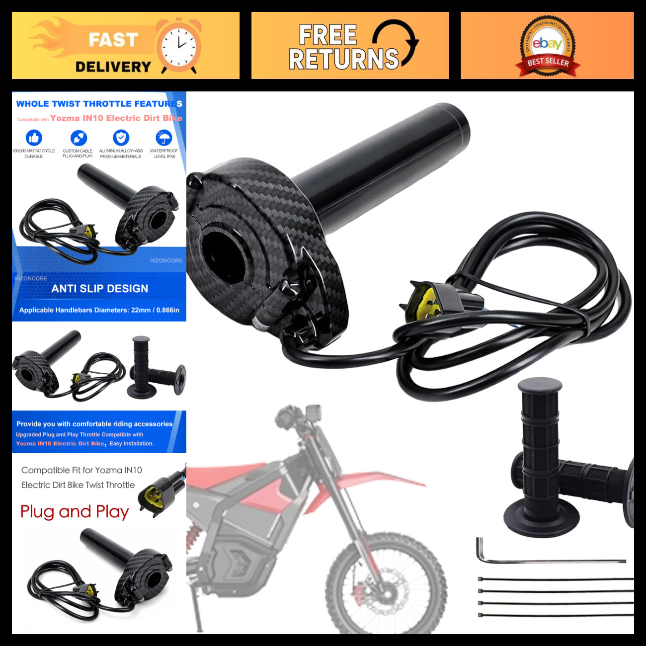 Full Twist Throttle Grips Kit for Yozma IN10/IN10 Pro - Electric Bike Accessory