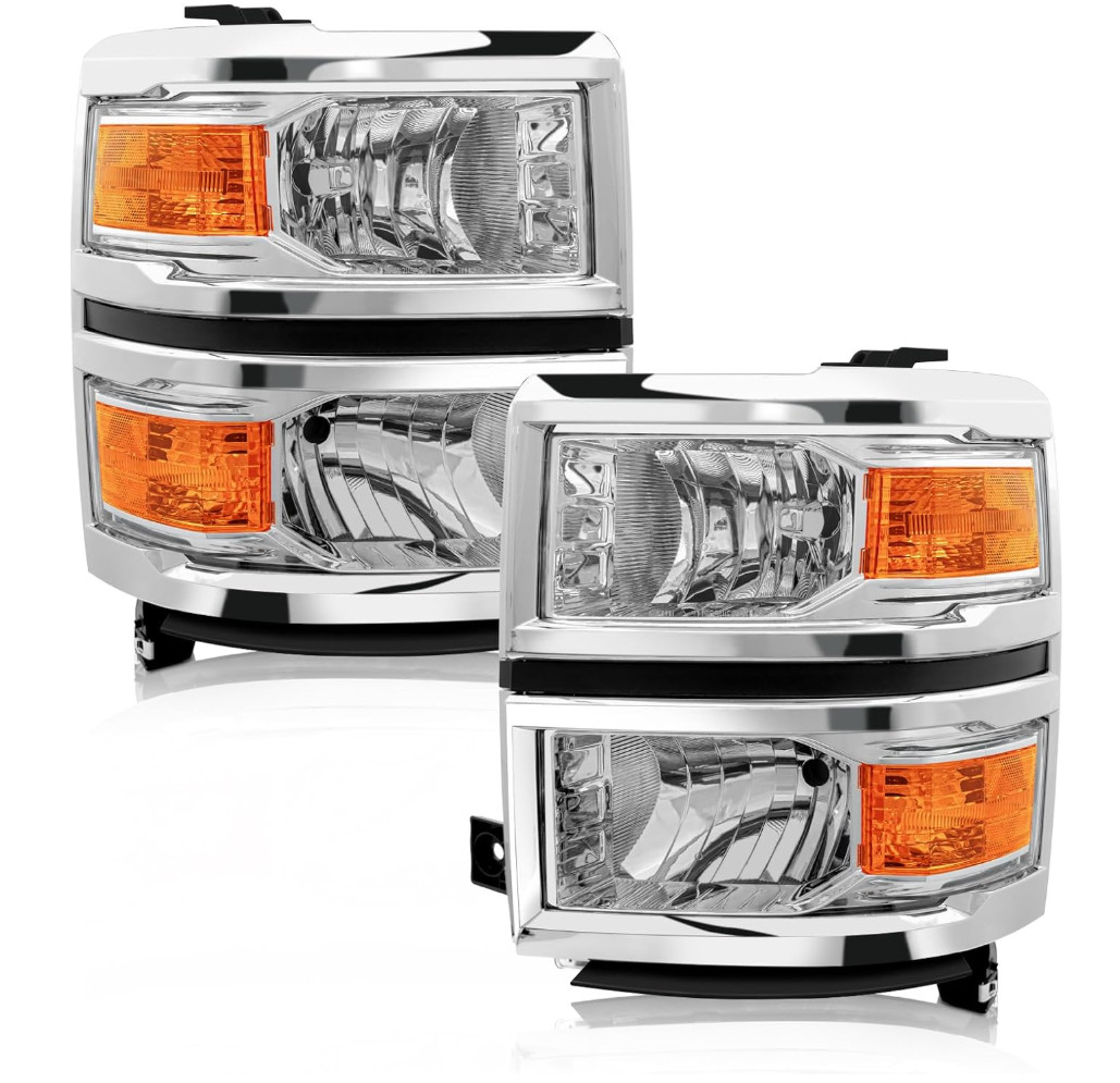 2014-2015 Chevy Silverado 1500 Chrome Headlights Assembly Headlamps L+R Pair