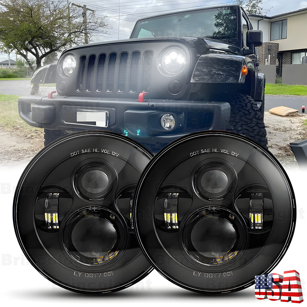 Newest Brightest Pair 7 inch Round Led Headlights for Jeep Wrangler JK TJ LJ CJ