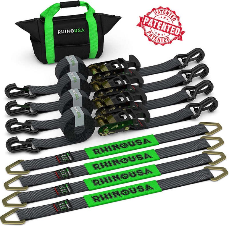 Rhino USA Heavy Duty Vehicle Tie Down Kit - Black, Fits 2-Inch Straps With Rhino USA Heavy Duty Vehicle Tie Down Kit - Black, Fits 2-Inch Straps With