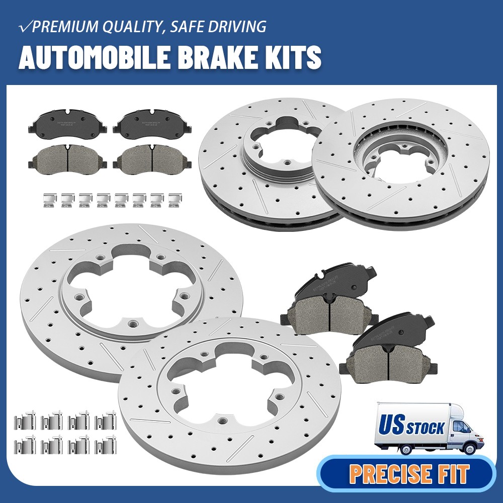 5Lug Front & Rear Drilled Brake Rotors Ceramic Pads for Ford Transit-350 2015-19