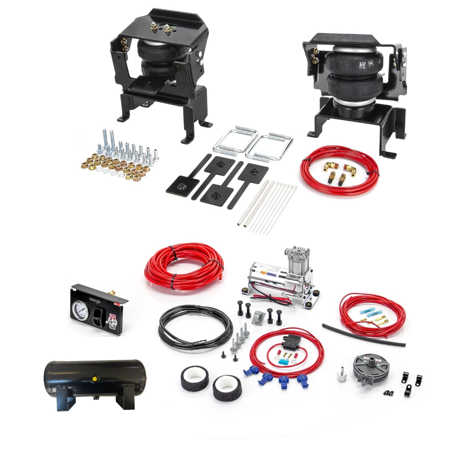 TORQUE Airbag Air Bag Suspension Kit with Onboard Air Compressor Kit and 2