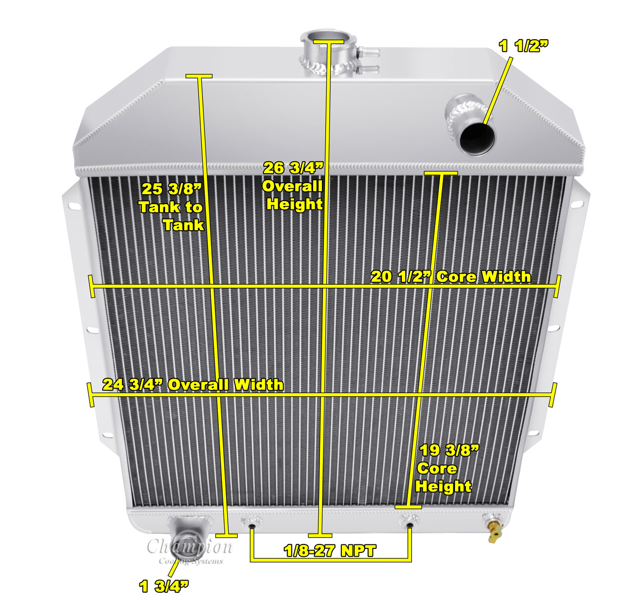 ER Champion 4 Row Radiator Ford Configuration for 1949-1953 Ford Cars V8 Engine