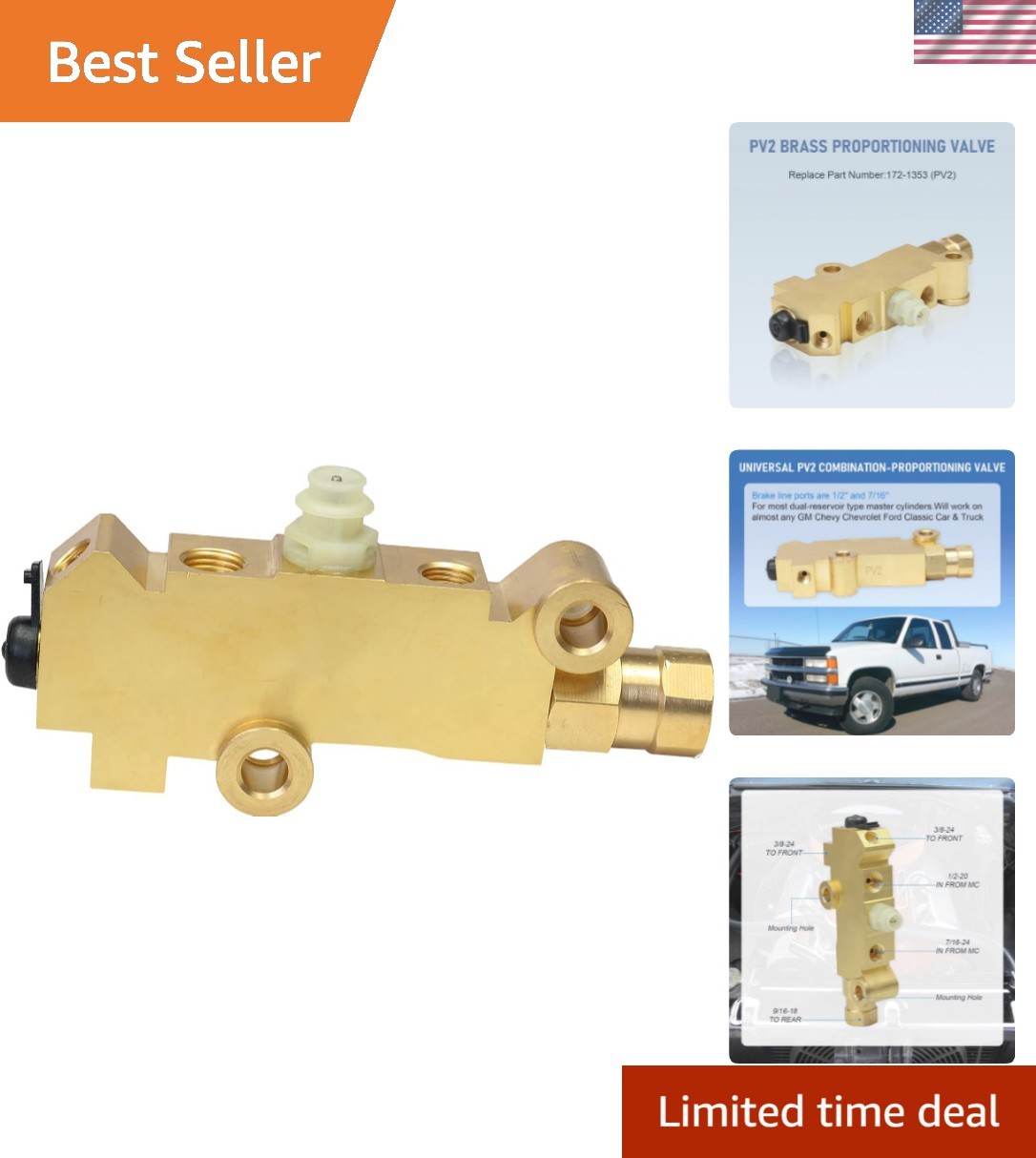 PV2 Brass Combination Proportioning Valve For Disc/Drum Disc Front Drum Rear ...