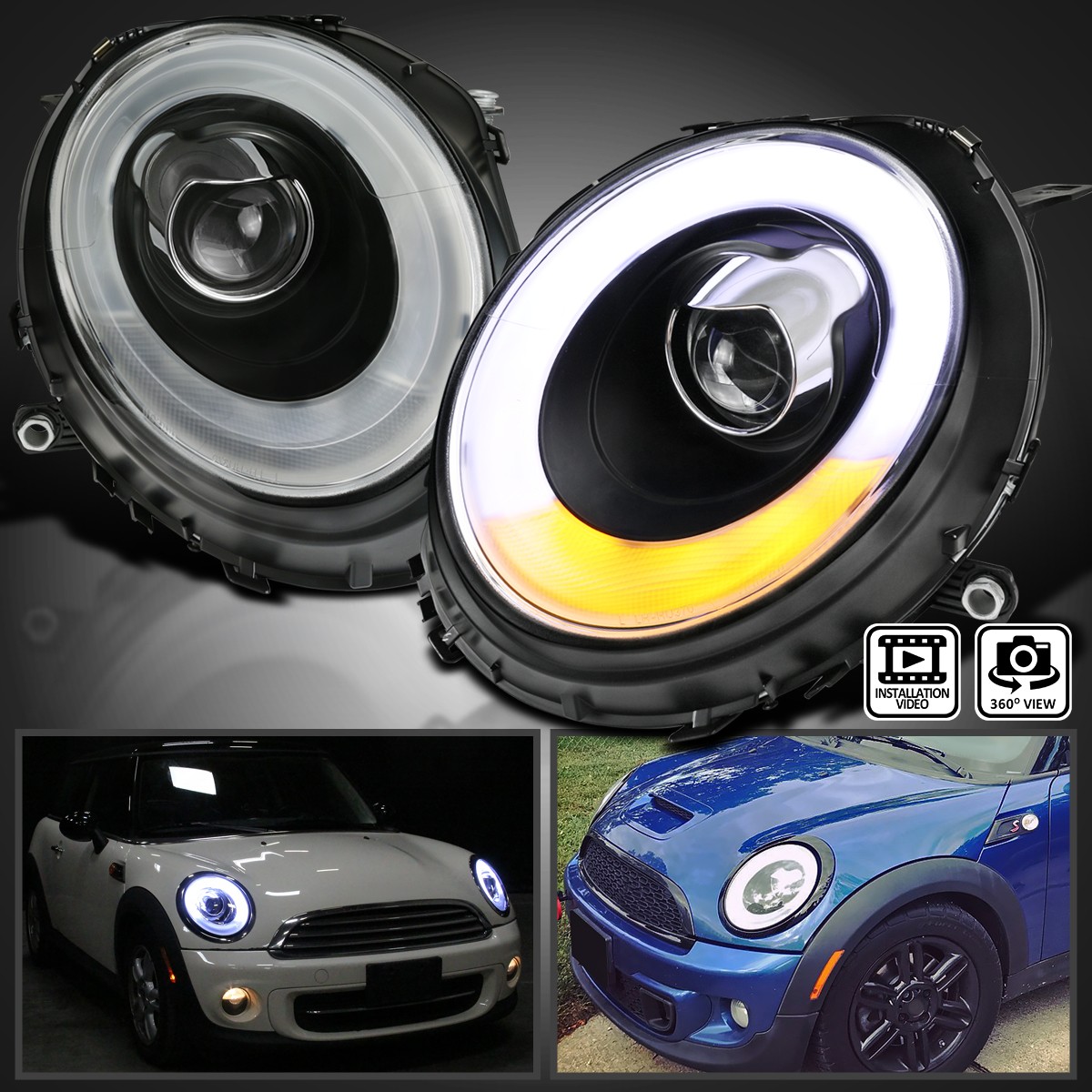 Fits 2007-2013 Mini Cooper S Black LED Halo Projector Headlights Lamps 07-13 Fits 2007-2013 Mini Cooper S Black LED Halo Projector Headlights Lamps 07-13