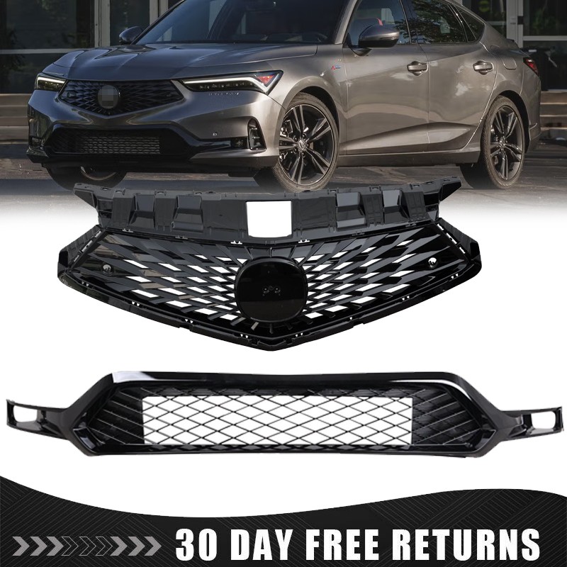 Fit 2023-2025 Acura Integra Front Bumper Upper Lower Grille Grill Black Trim Fit 2023-2025 Acura Integra Front Bumper Upper Lower Grille Grill Black Trim