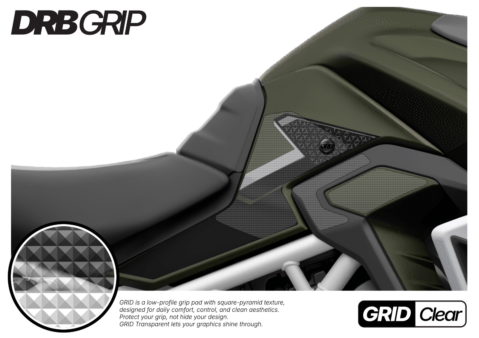 DRB Grip For Triumph Tiger 900 (2024~) Tank Grips (GRID/Clear)