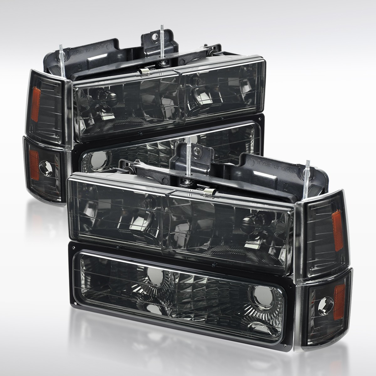 Fit 1994-1998 GMC C10 Pickup Sierra Suburban Smoke Headlights+Corner+Bumper Lamp