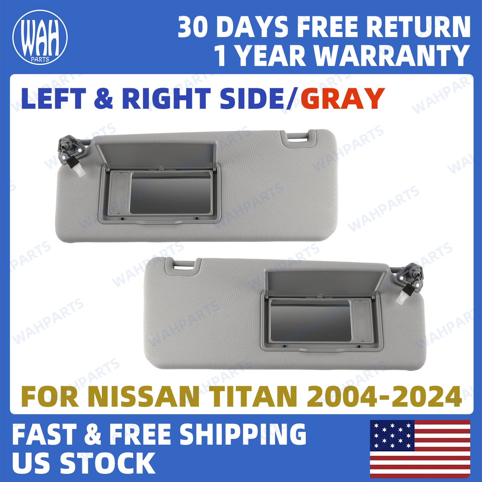 Pair for 2004-2024 Nissan Titan Gray Sun Visor w/Light 96401-EZ70B 96400-EZ70B