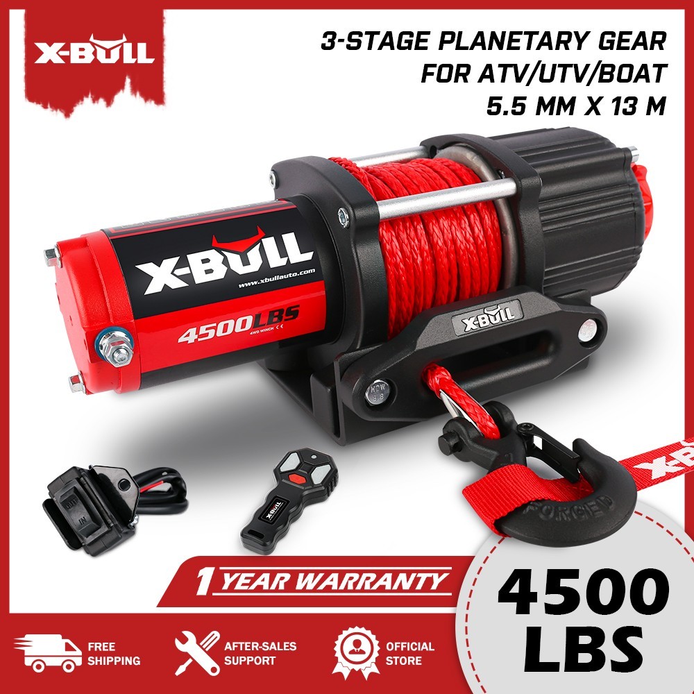 X-BULL Electric Winch 4500LBS 12V Synthetic Rope ATV UTV Winch Wireless Remote